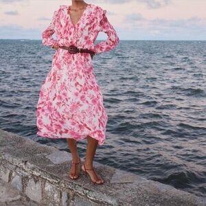 Zara Pink Floral Long Sleeve Dress NWT size M